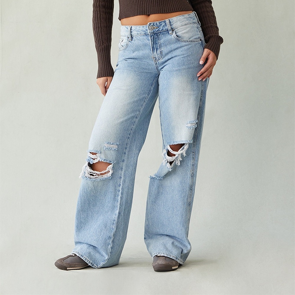 Pacsun Casey Low Rise Baggy Jeans Ripped Knees Medium Indigo